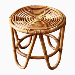Vintage Bamboo and Wicker Stool / Plant Stand, Italy, 1970s