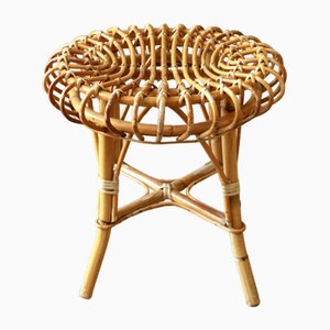 Vintage Wicker and Bamboo Stool, Italy, 1970s