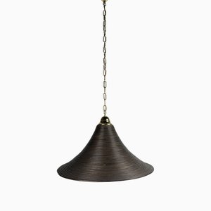 Pencil Reed, Rattan, Bamboo and Brass Pendant Hanging Lamp, Italy, 1970s