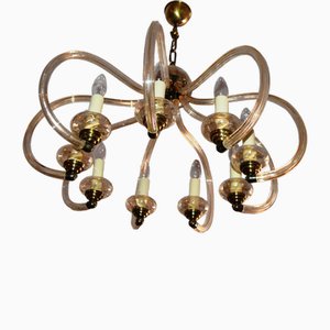 Lámpara colgante italiana Mid-Century de cristal de Murano en ámbar atribuida a Paolo Venini para Murano, años 60