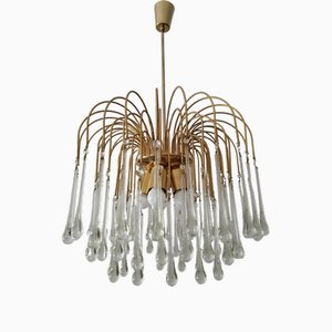 Italian Murano Crystal Teardrop Waterfall Chandelier, 1970s
