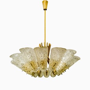 Glass and Brass Chandelier attributed to J.T. Kalmar, Vienna, Austria, 1960s