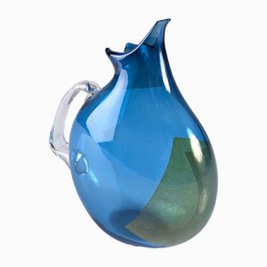 20th Century Hand Blown Glass Pitcher in Vibrant Blue