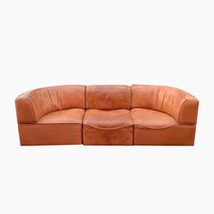 Divano modulare DS 15 vintage in pelle color cognac di de Sede, anni '70, set di 3