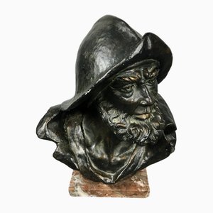 Sculpture Buste de Pêcheur en Plâtre avec Finition Bronze, Début du 20ème Siècle