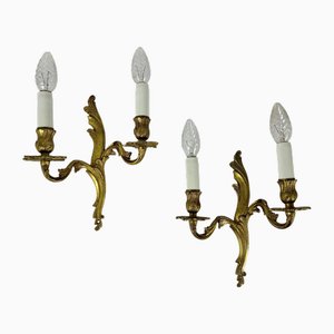 Vintage Rococo Bronze Double Wall Lights, Set of 2