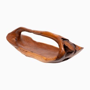 Large Carved Olive Wood Fruit Basket, 1978