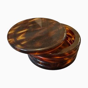 Boîte à Bijoux Ronde Mid-Century Moderne en Faux Écaille de Tortue en Acrylique, 1970s