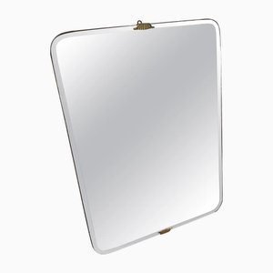 Art Deco Italian Brass and Glass Wall Mirror in the style of Gio Ponti, 1940s
