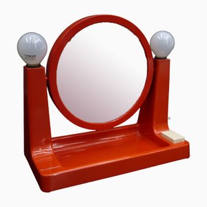 Space Age Orange Plastic Makeup Mirror with Lighting by Neckermann, 1970s