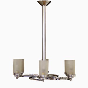 Sechsarmige Art Deco Deckenlampe aus Glas, 1930er