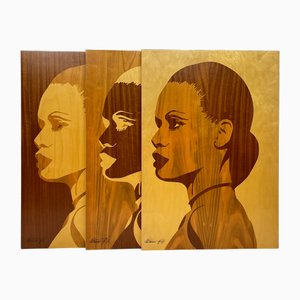 Triptyque Figuratif Criscione Luige, 1980s, Bois, Set de 3