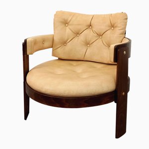 Vintage Round Chair in Pagwood and Skai, 1970s