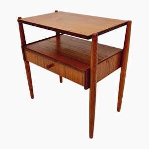 Mid-Century Danish Teak & Brass Bedside Table, 1960s