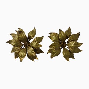 Plafones en forma de flor dorados de Hans Kögl, años 70. Juego de 2