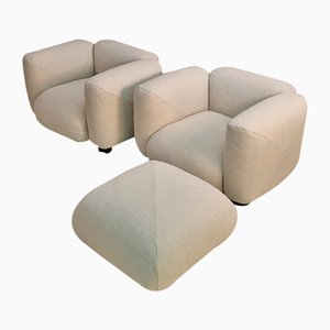 Poltrone e pouf Marius & Marius di Mario Marenco per Arflex, anni '70, set di 3