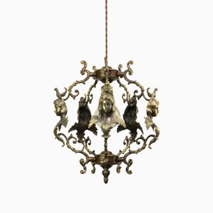 Antique Gilt & Patinated Bronze Figural Pendant Lamp