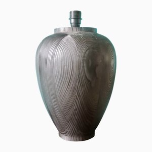 Large Blackened Wooden Lamp with Geometric Bas Reliefs, 1980
