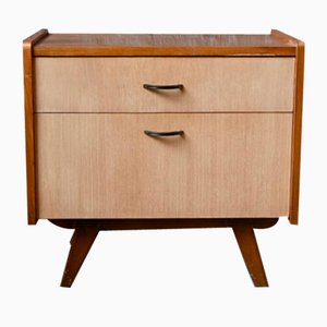 Mesita de noche escandinava vintage con patas de compás, años 60