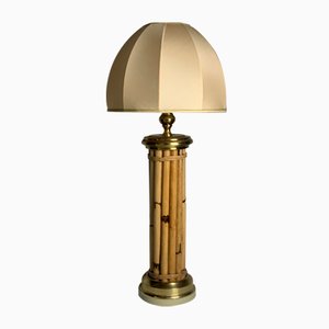 Grande Lampe de Bureau Champignon Mid-Century en Bambou et Laiton par Leola, 1960s