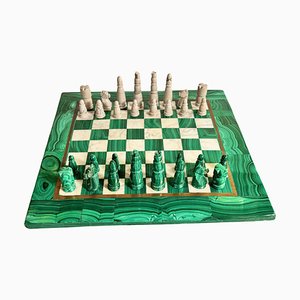 Large Early 20th Century Malachite & Carrara Marble Chess Board, 1920s