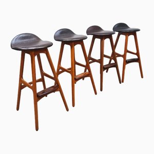 Vintage Danish Design Teak Barstools by Erik Buch for O.D. Møbler, 1970s, Set of 4
