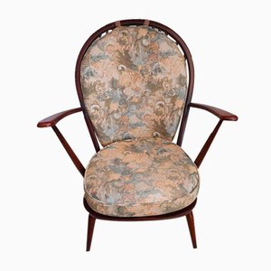Butaca Ercol vintage con estructura de madera de fresno Fleur De Lys 1970 Silla Windsor