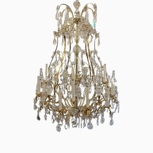 Large Chandelier in Gilded Bronze and Palwa Crystal, 1980s