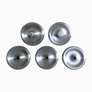 Round Silver Aluminium Disc Wall Light or Flush Mount, 1970s