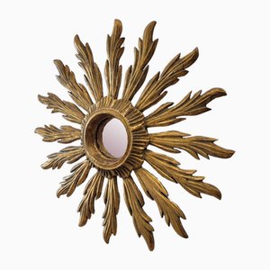 French Sun Mirror with Convex Glass in Gilded Wood