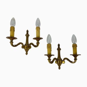 Apliques de pared vintage de bronce dorado con dos brazos. Juego de 2
