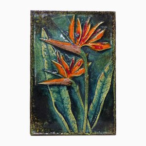 Enameled Wall Plaque Exotic Flower Karlsruhe from Karlsruher Majolika, 1960s