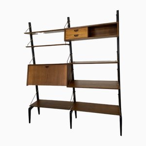 Dänisches Mid-Century Wandregal aus Teak & Messing von Louis Van Teeffelen für Wébé, 1950er