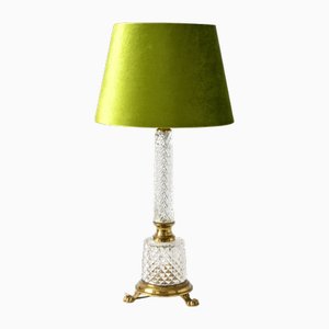 Lampada da tavolo in cristallo e ottone, Italia, anni '60