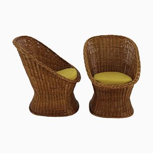 Set of Rattan Lounge Chairs, Italy, 1960s