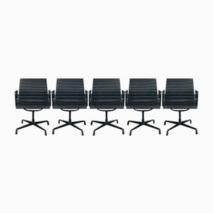 Vitra EA 108 in pelle nera di Charles & Ray Eames, set di 6