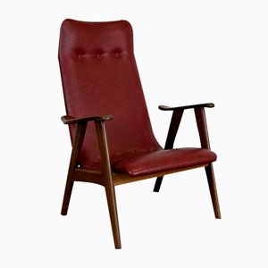 Vintage Bordeaux Red Leatherette Armchair by Louis Van Teeffelen