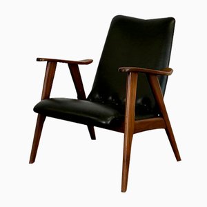 Black Skai Leather Armchair by Louis Van Teeffelen for Wébé