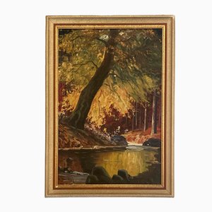 Ecole d'Artiste Scandinave, Paysage d'Automne, Milieu du 20ème Siècle, Huile sur Toile