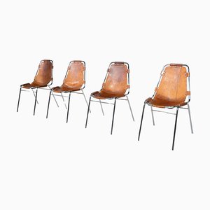 Mid-Century Leather Chairs by Charlotte Perriand for Les Arcs, France, 1960, Set of 4