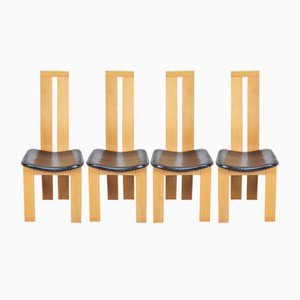 Chaises de Salle à Manger Vintage en Bois de Hêtre et Cuir par Pietro Costantini pour Ello, 1970s, Set de 4