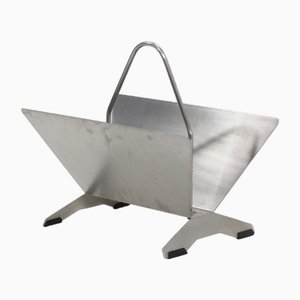 French Brushed Steel Magazine Rack, 1980s