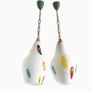 Lampade a sospensione in vetro di Murano con murrine colorate, Italia, anni '70, set di 2