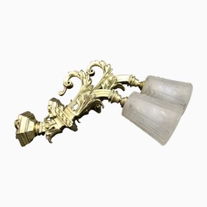 Art Deco Wandlampen mit Bronzehalterung von Muller Frères, 1920er, 2er Set
