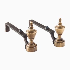 Antike Andirons aus Schmiedeeisen & Messing, 1940er, 2er Set