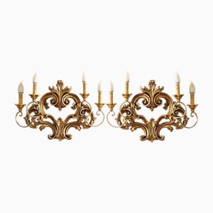 Carved and Gilded Wood Ornamental Sconces from Testolini & Salviati, 1890s, Set of 2