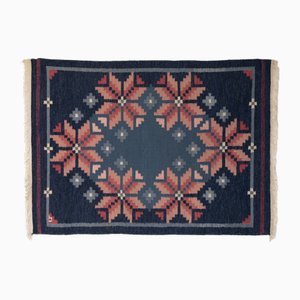 Mid-Century Swedish Kilim in Navy and Pink, 1960