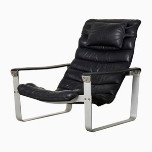 Schwarzer Mid-Century Leder Pulkka Stuhl von Ilmari Lappalainen für Asko, 1960er