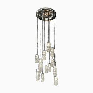Lampada da soffitto Mid-Century in cristallo e metallo cromato di Raak Amsterdam, 1965