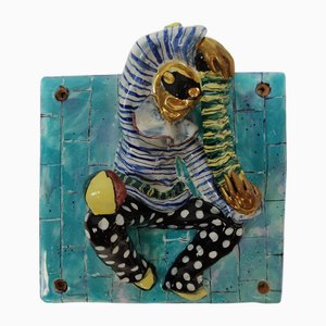 Coat Hook with Venetian Mask in Painted Ceramic by Otello Rosa for Manifattura San Polo Venezia